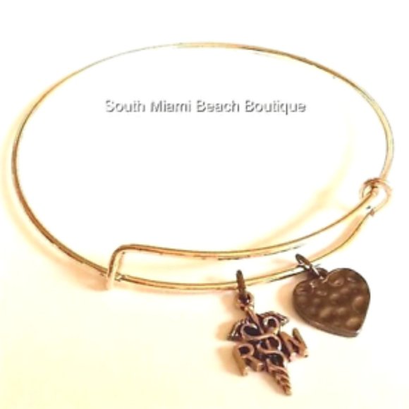 RN Caduceus Heart Nursing Charm Bracelet Graduation Gift Gold Copper Plated - Picture 2 of 5